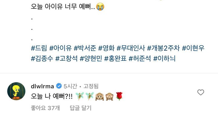 아이유가 인스타에 달고 있는 댓글 | 인스티즈