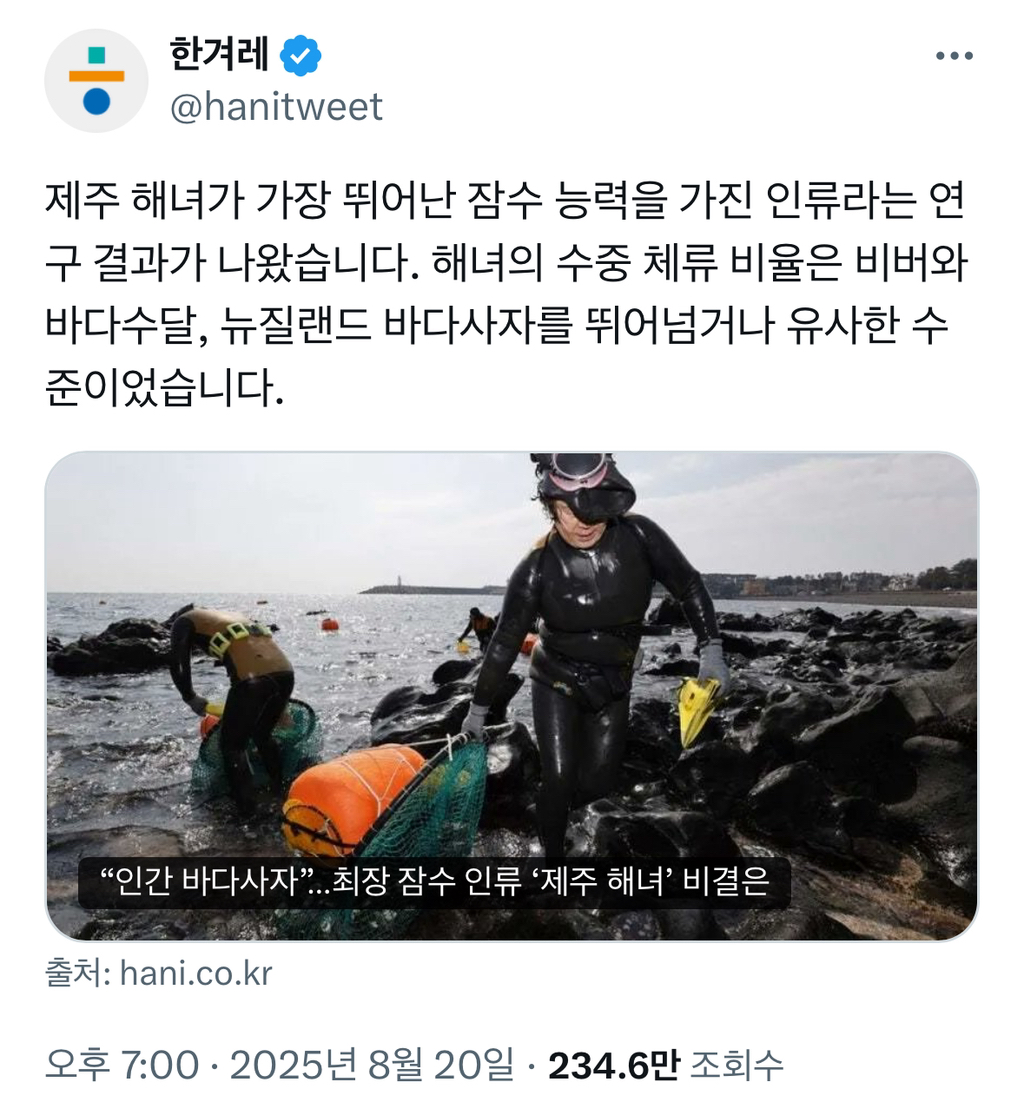 제주 해녀가 가장 뛰어난 잠수 능력을 가진 인류라는 연구 결과가 나옴 | 인스티즈