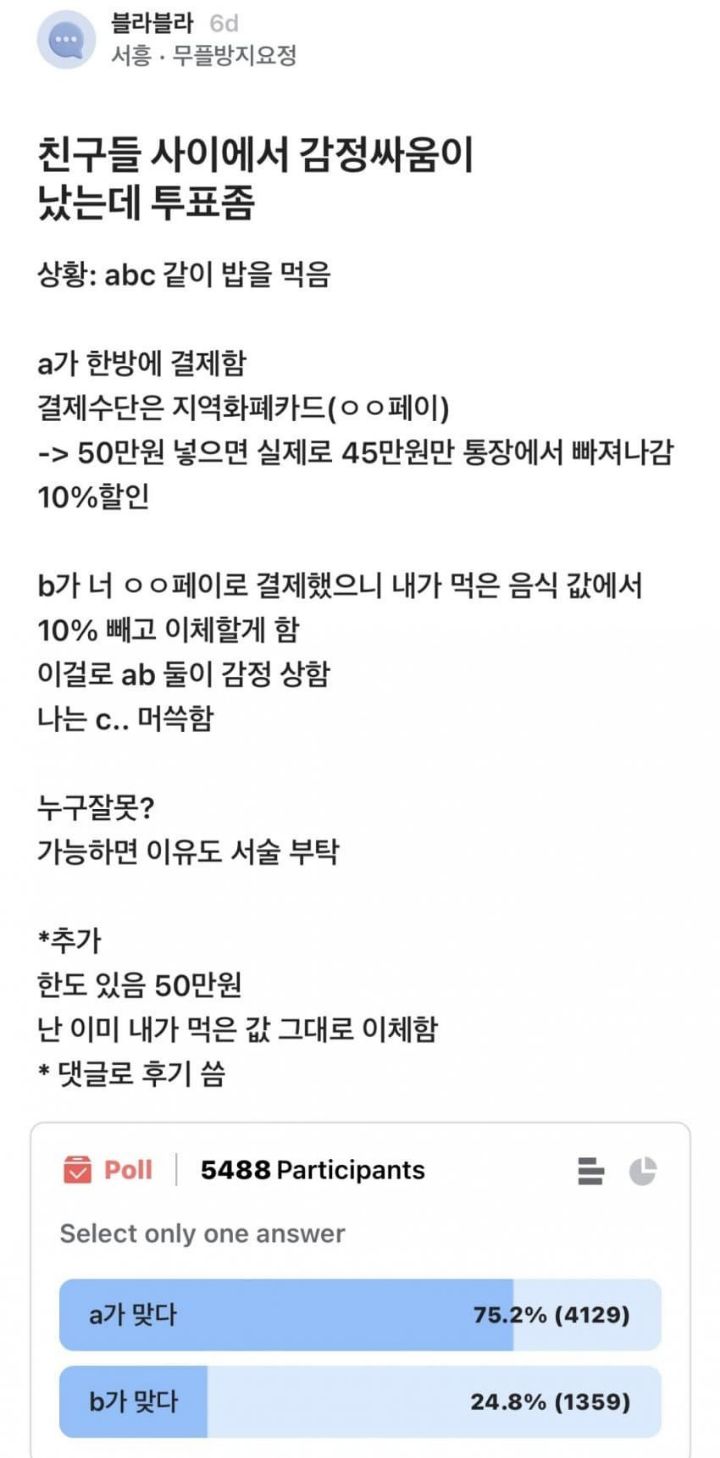 친구들 사이에서 결제 문제로 감정싸움이 났는데 | 인스티즈