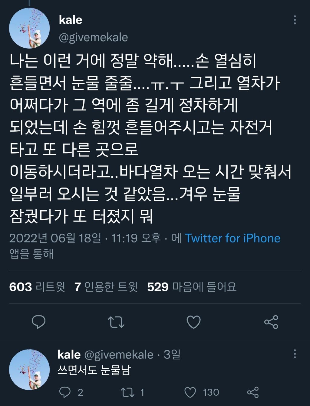 바다열차 타던 사람이 별안간 울어버린 이유.twt | 인스티즈