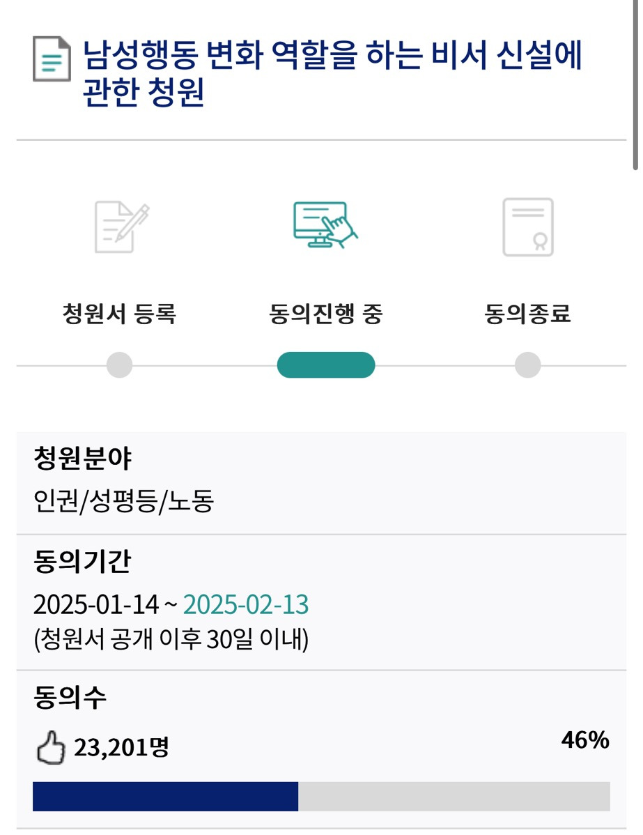 🔥남성행동 변화 역할을 하는 비서 신설에 관한 청원🔥(2월13일까진데 아직 50%도 안됨) | 인스티즈