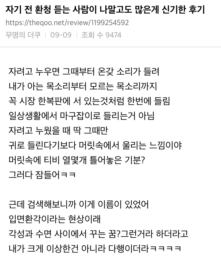자기 전 환청 듣는 사람이 나말고도 많은게 신기한 후기 | 인스티즈