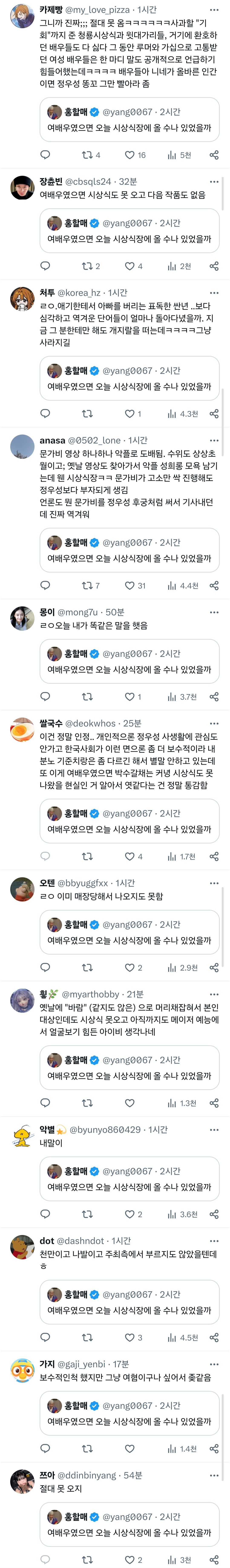 여배우였으면 오늘 시상식장에 올 수나 있었을까.twt | 인스티즈
