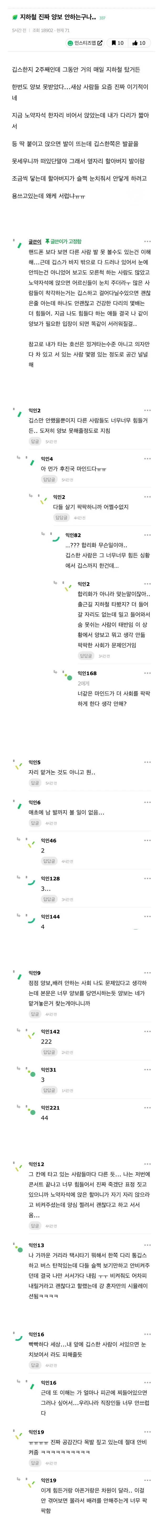 지하철 진짜 양보 안하는구나... | 인스티즈