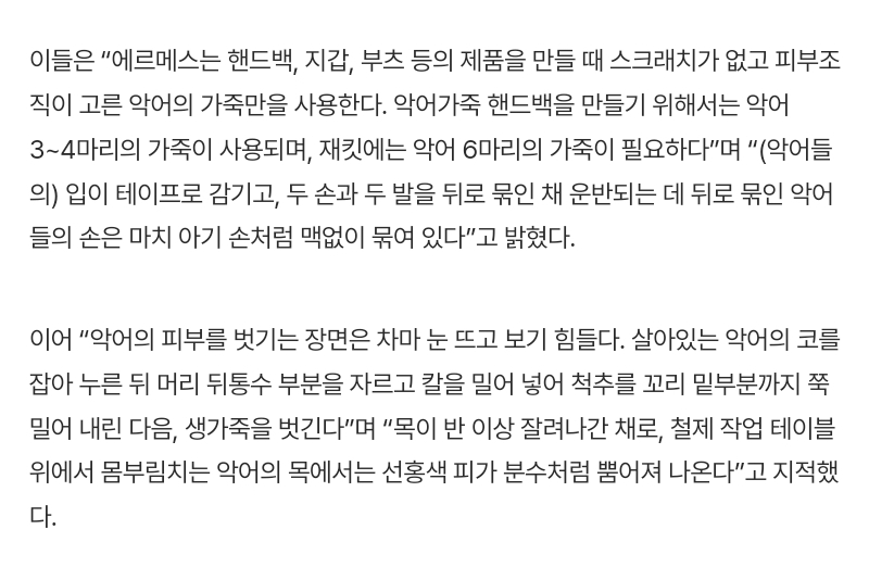 에르메스 백 하나에 악어 4마리..."목 반 잘린 채로 피 뿜어” | 인스티즈
