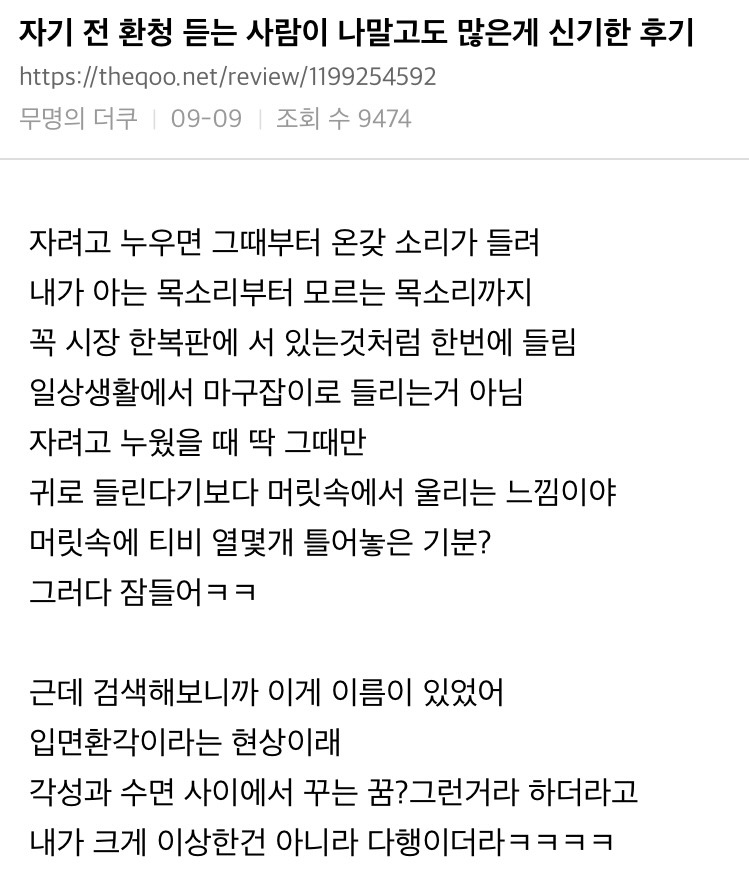 자기 전 환청 듣는 사람들 후기 | 인스티즈