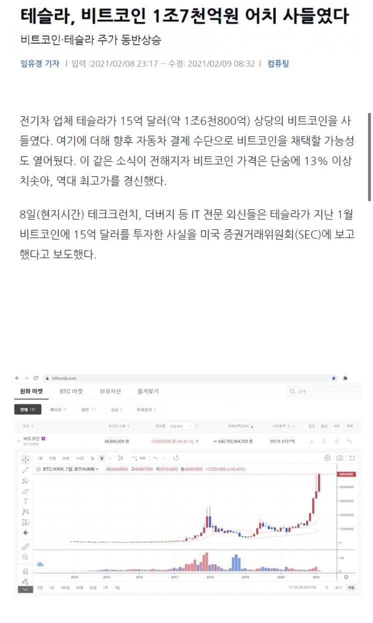 테슬라가 투자한 비트코인 근황.jpg - 악플달면 쩌리쩌려버려 - ＊여성시대＊ 차분한 20대들의 알흠다운 공간