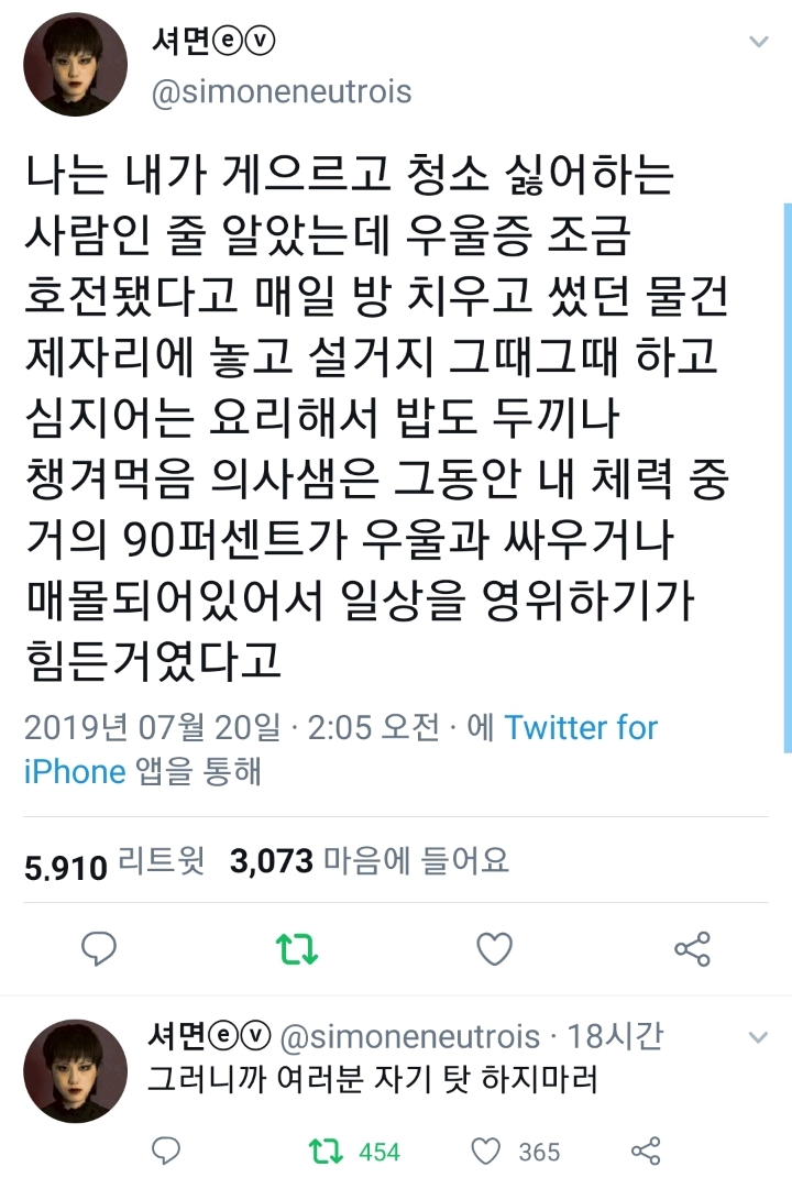 우울하다는건 체력과 의욕을 살아있는데 쓰는 것.twt | 인스티즈