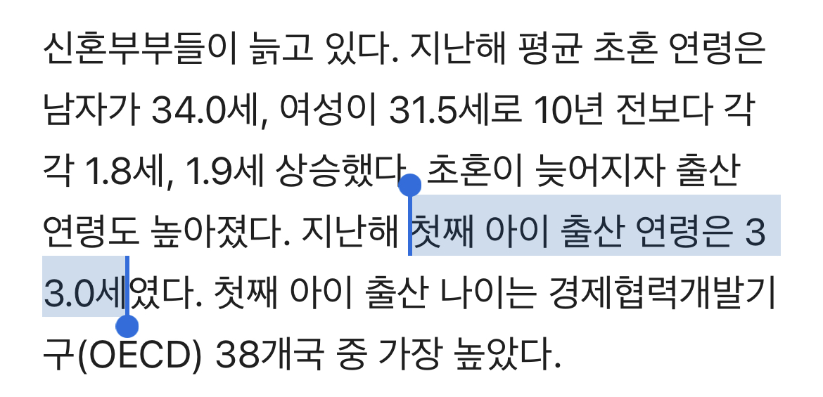 늙어 가는 신혼부부… 첫 아이 출산 연령 OECD 중 '최고' | 인스티즈