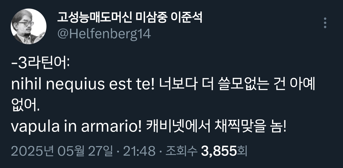 오늘의 라틴어 한 문장 : vapula in armario! (캐비넷에서 채찍맞을 놈!) .twt | 인스티즈