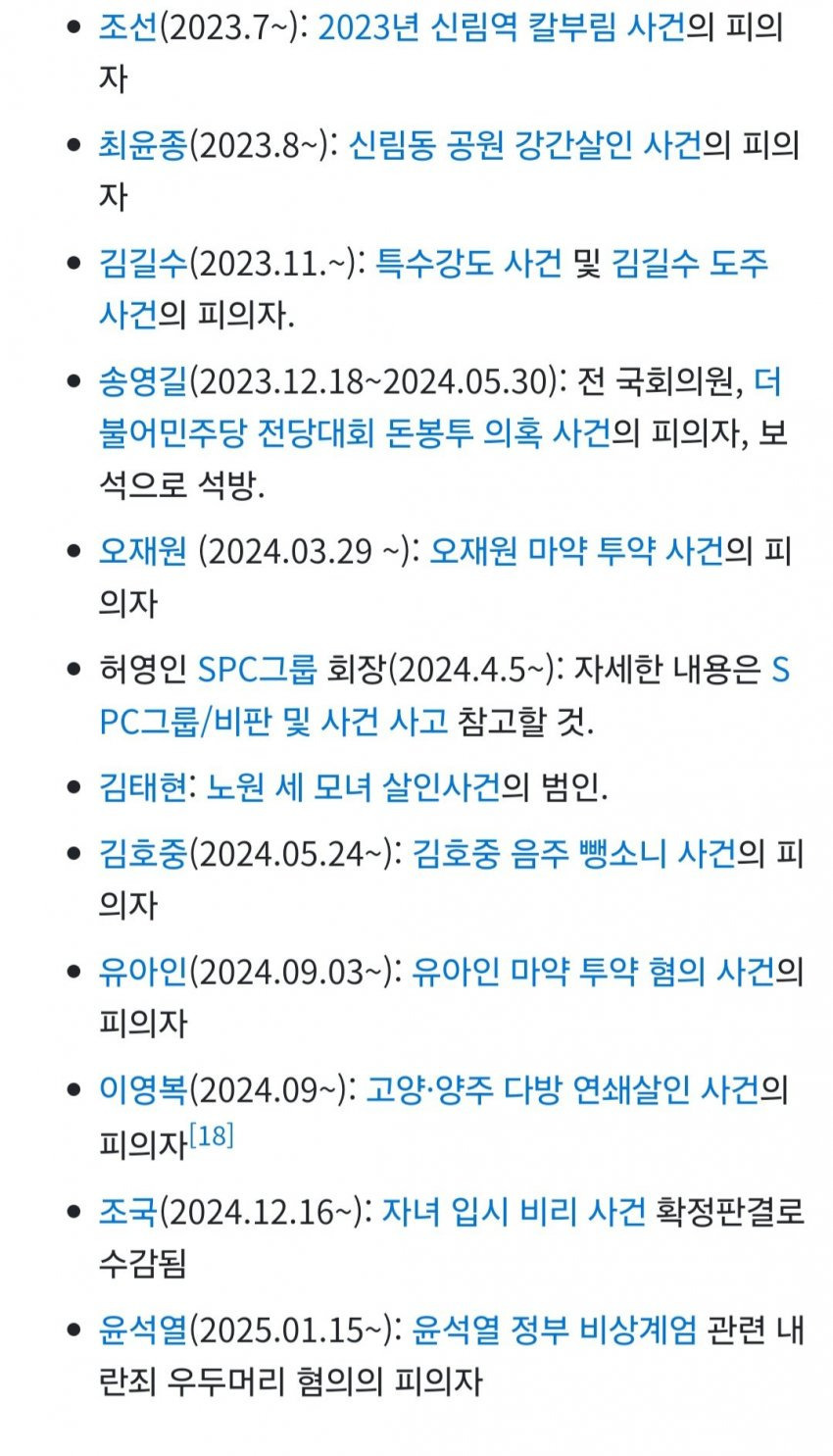 현재 서울구치소 수감자 명단 | 인스티즈