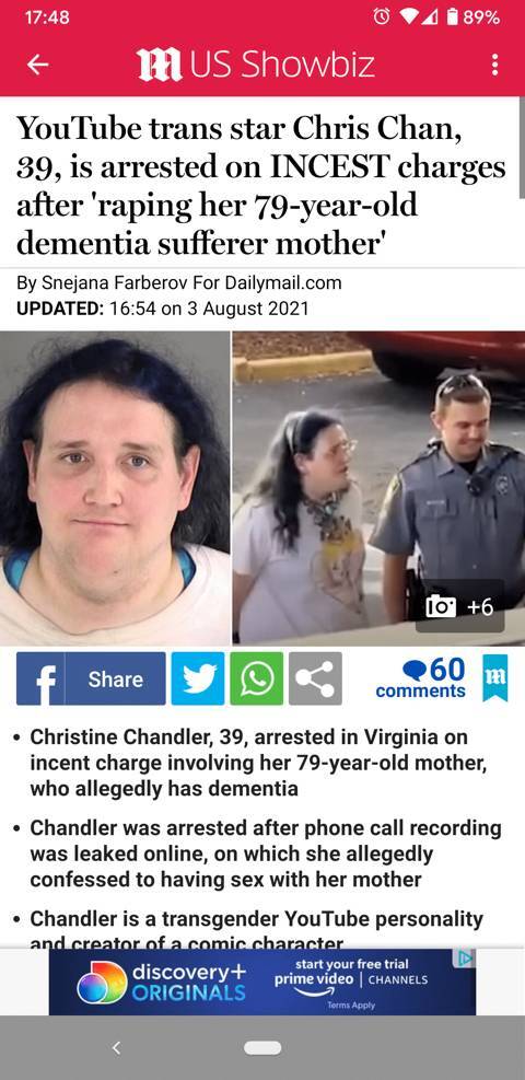 트렌스젠더 유튜버 친모 강간 혐의로 체포 | 인스티즈