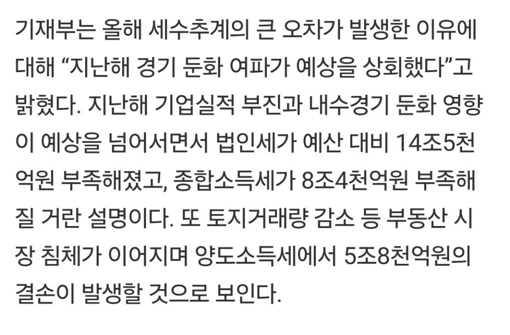 정부 "올해 세수결손 30조”… 대응 방안 없어 | 인스티즈