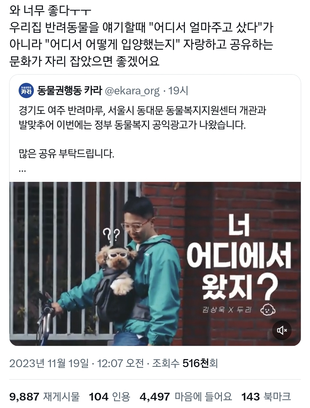 잘 만들었다고 이슈 중인 경기도 반려동물 공익광고.twt | 인스티즈