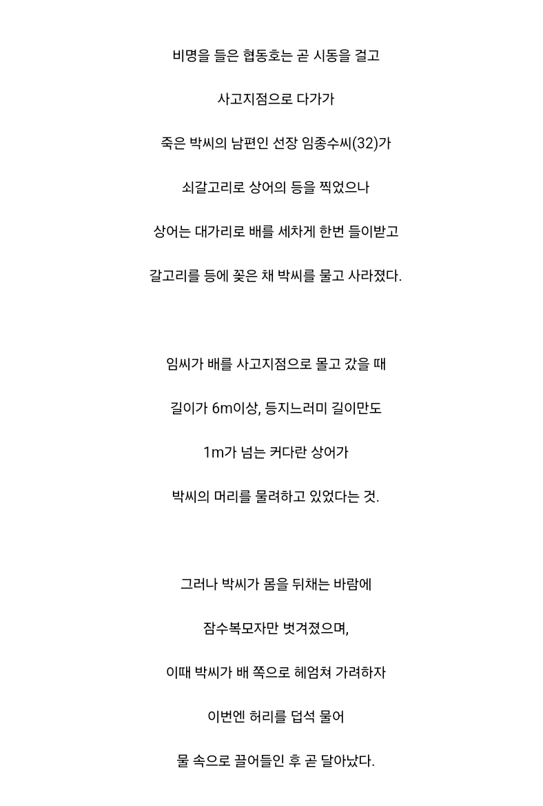 상어의 공격을 받은 해녀 | 인스티즈