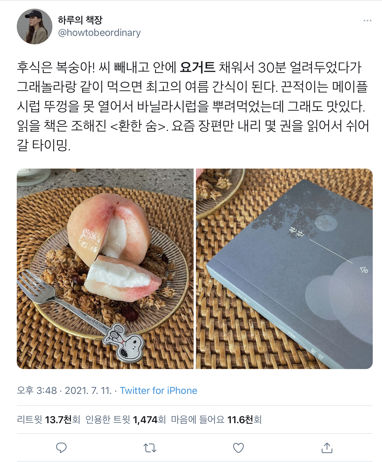 속 파낸 복숭아+요거트+그래놀라 | 인스티즈