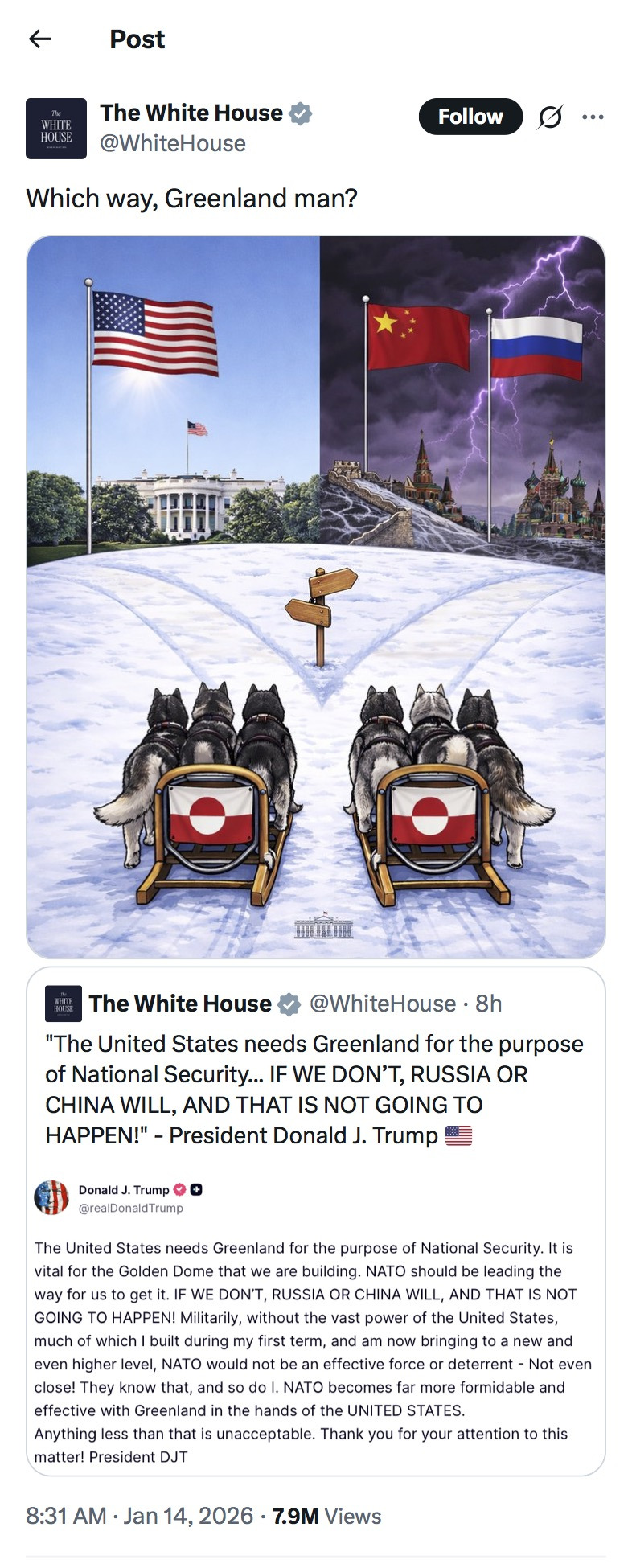 백악관 공계가 올린 사진 (feat.그린란드) | 인스티즈