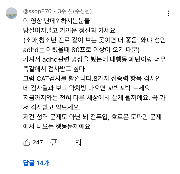 유튜브 조회수 100만 넘은 "성인 ADHD 의심될 때” 영상 | 인스티즈