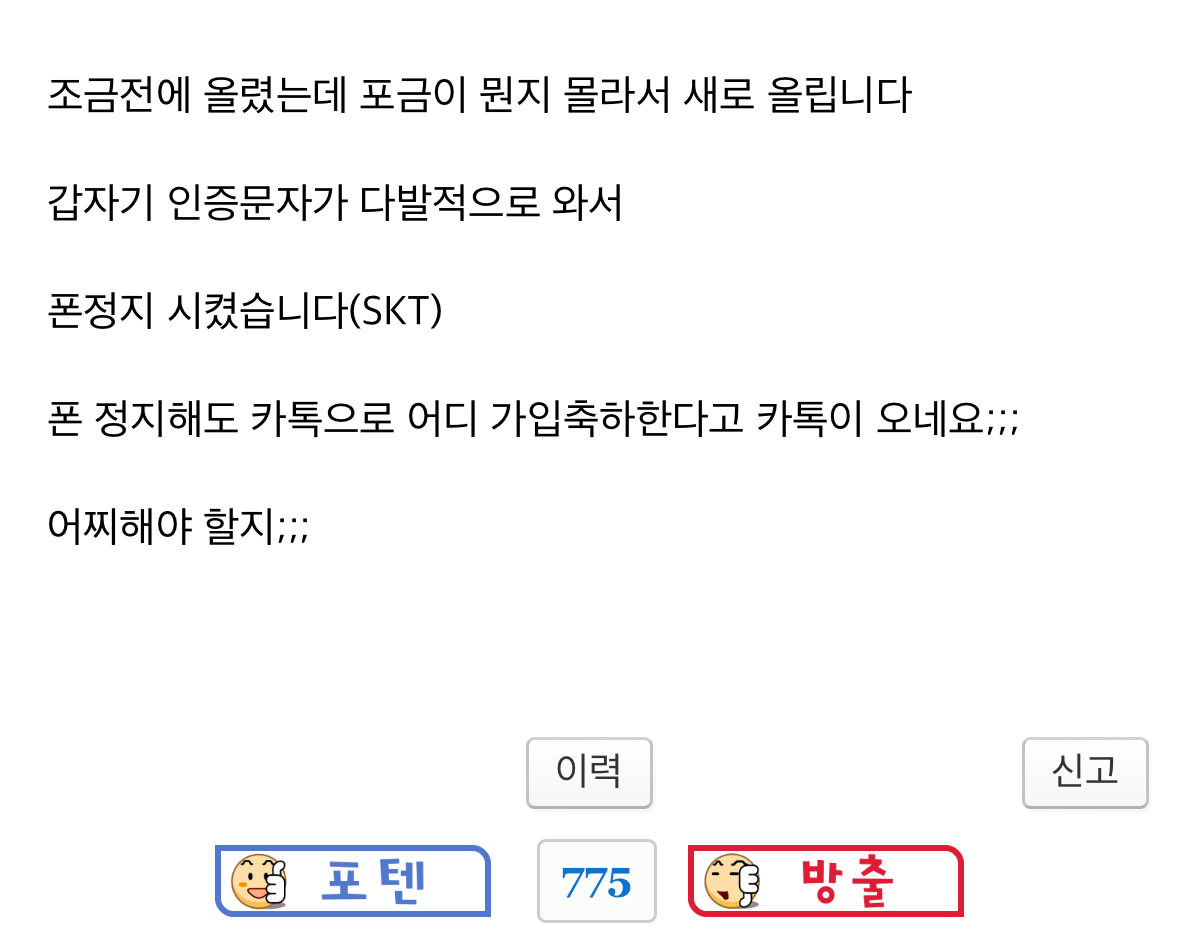 동시 다발적으로 인증문자가 와서 폰 정지시켰습니다 (SKT) | 인스티즈