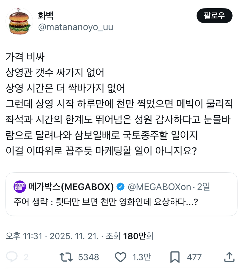 트위터에서 쳐맞고 있는 메가박스 트위터 담당자 | 인스티즈