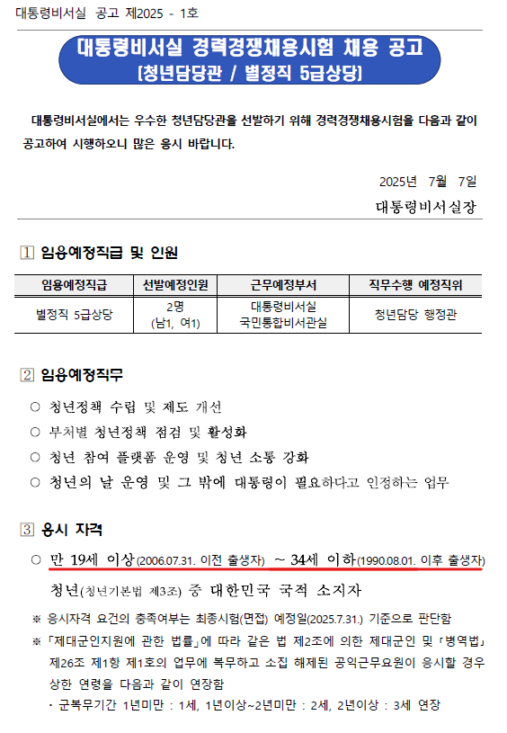 대통령비서실 청년담당 행정관 모집(7.14.~7.17.) | 인스티즈