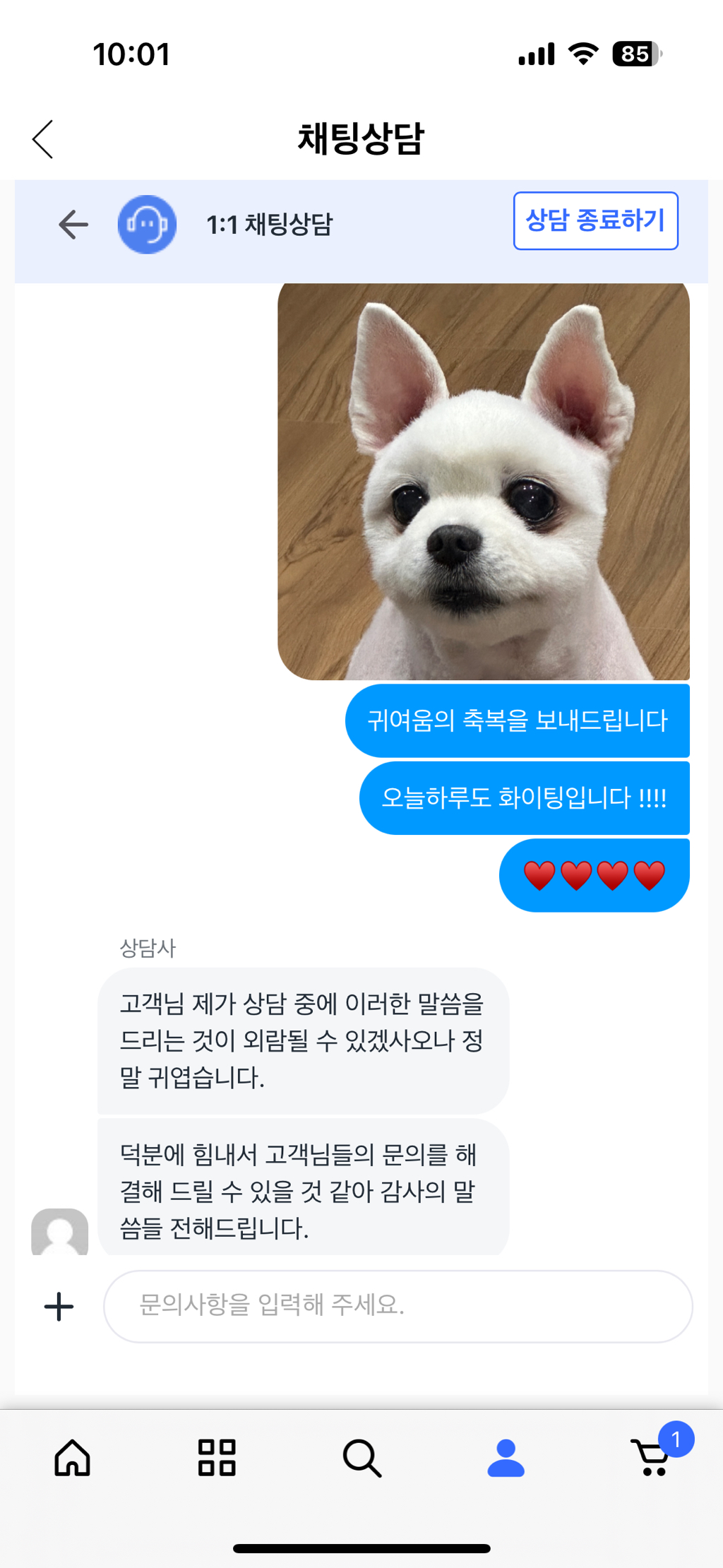 쿠팡 상담사한테 좋은하루 보내라구 강지사진 보내줬는데 정말 좋아하심 | 인스티즈