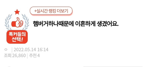 햄버거 하나 때문에 이혼하게 생겼어요 | 인스티즈