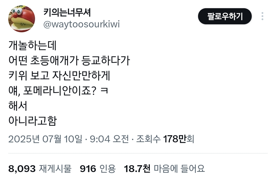 어떤 초등학생이 우리개 보고 얘 포메라니안이죠?ㅋ해서 아니라고 함.twt | 인스티즈
