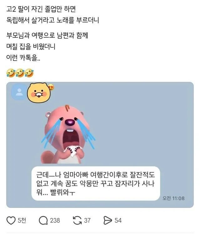 졸업만 하면 독립할 거라던 고2 딸이 보낸 카톡 | 인스티즈