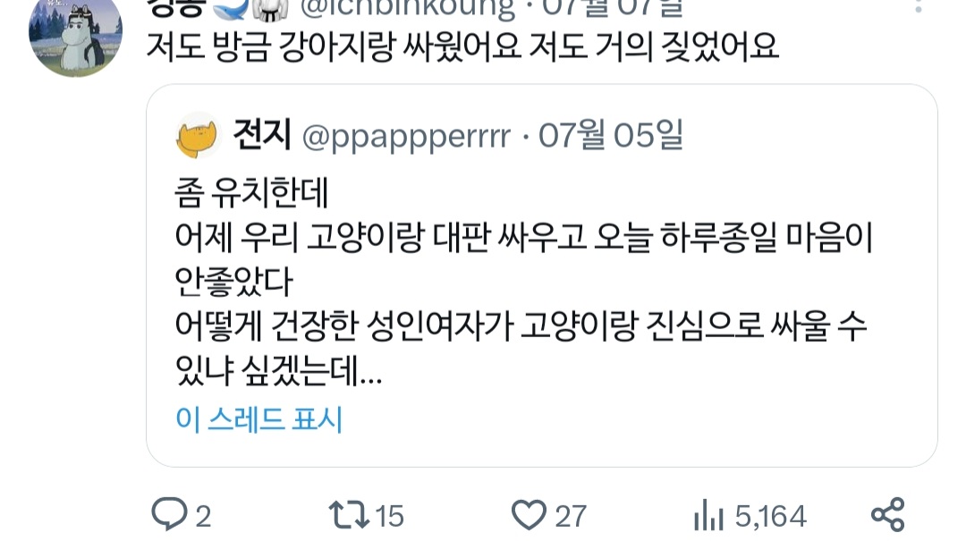 고양이랑 진심으로 싸워서 속상했던 트위터리안.twt | 인스티즈