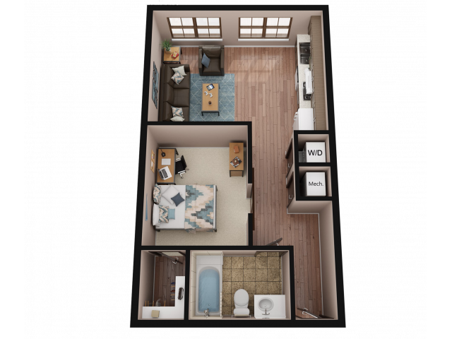 혼자 살기 최적인 미국 방1개 화장실 1개아파트 평면도.jpg | 인스티즈