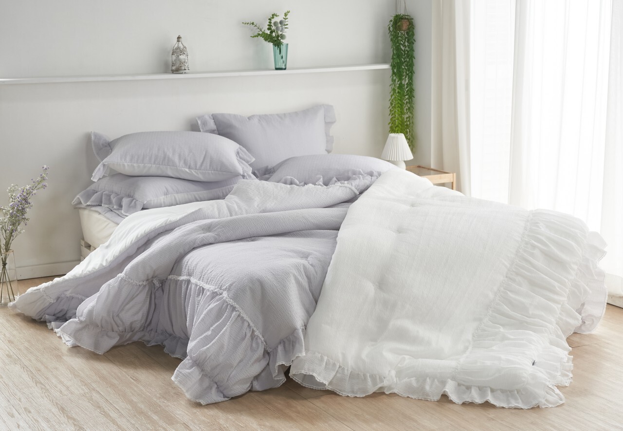 풍성한 프릴디자인 스노우리플 침구 - 올리브나무의 침구이야기 - 부치미네참살이