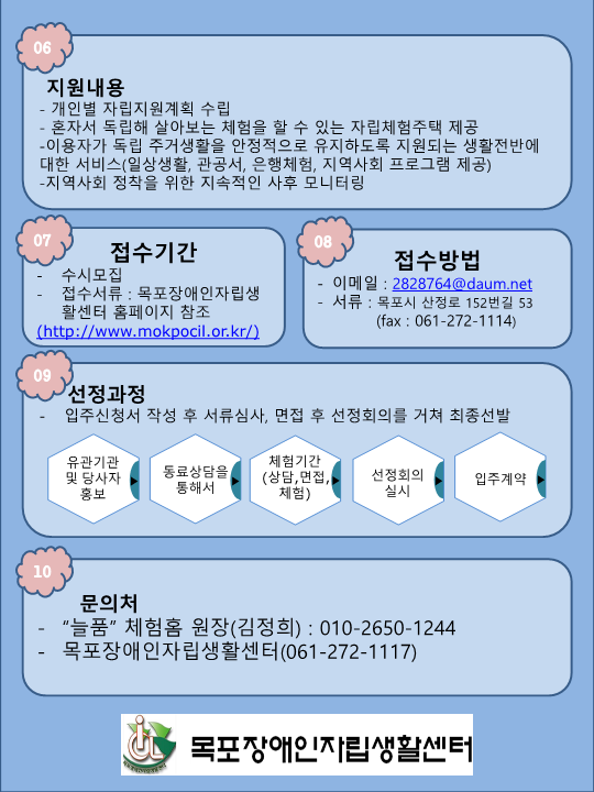 늘품체험홈 장기 (단기) 체험 모집하니다. - ★ … 공지사항 - 목포장애인자립생활센터 