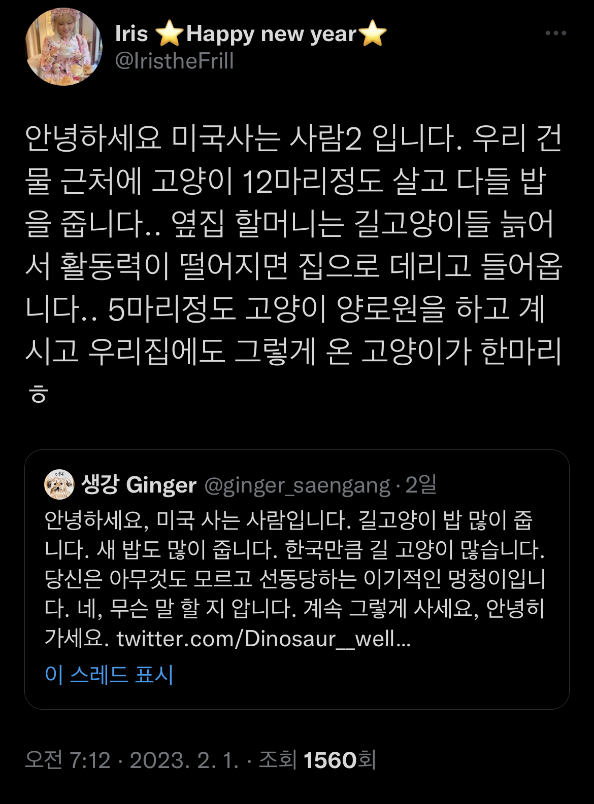 트위터에서 외국 사는데 길고양이 밥 준다는 인용이 쏟아진 이유 | 인스티즈