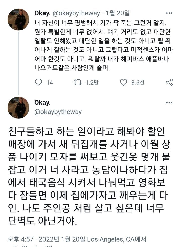 내 자신이 너무 평범해서 기가 팍 죽는 그런거 알지. 뭔가 특별한게 너무 없어서.twt | 인스티즈