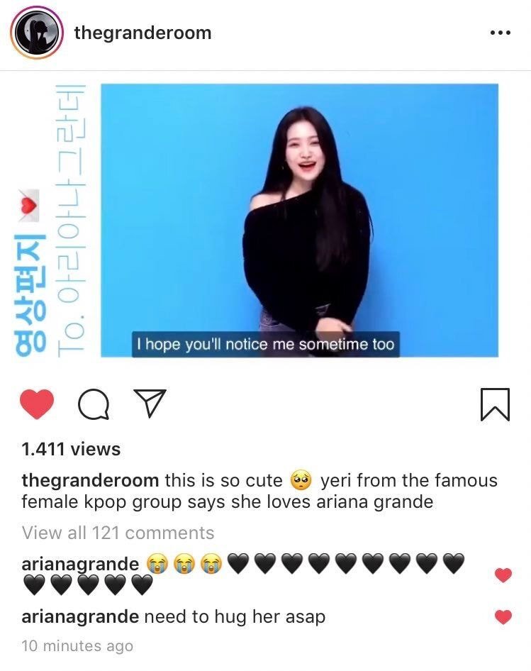 (찐)아리아나 그란데가 좋아요 누른 레드벨벳 예리 인스타그램 사진.JPG | 인스티즈