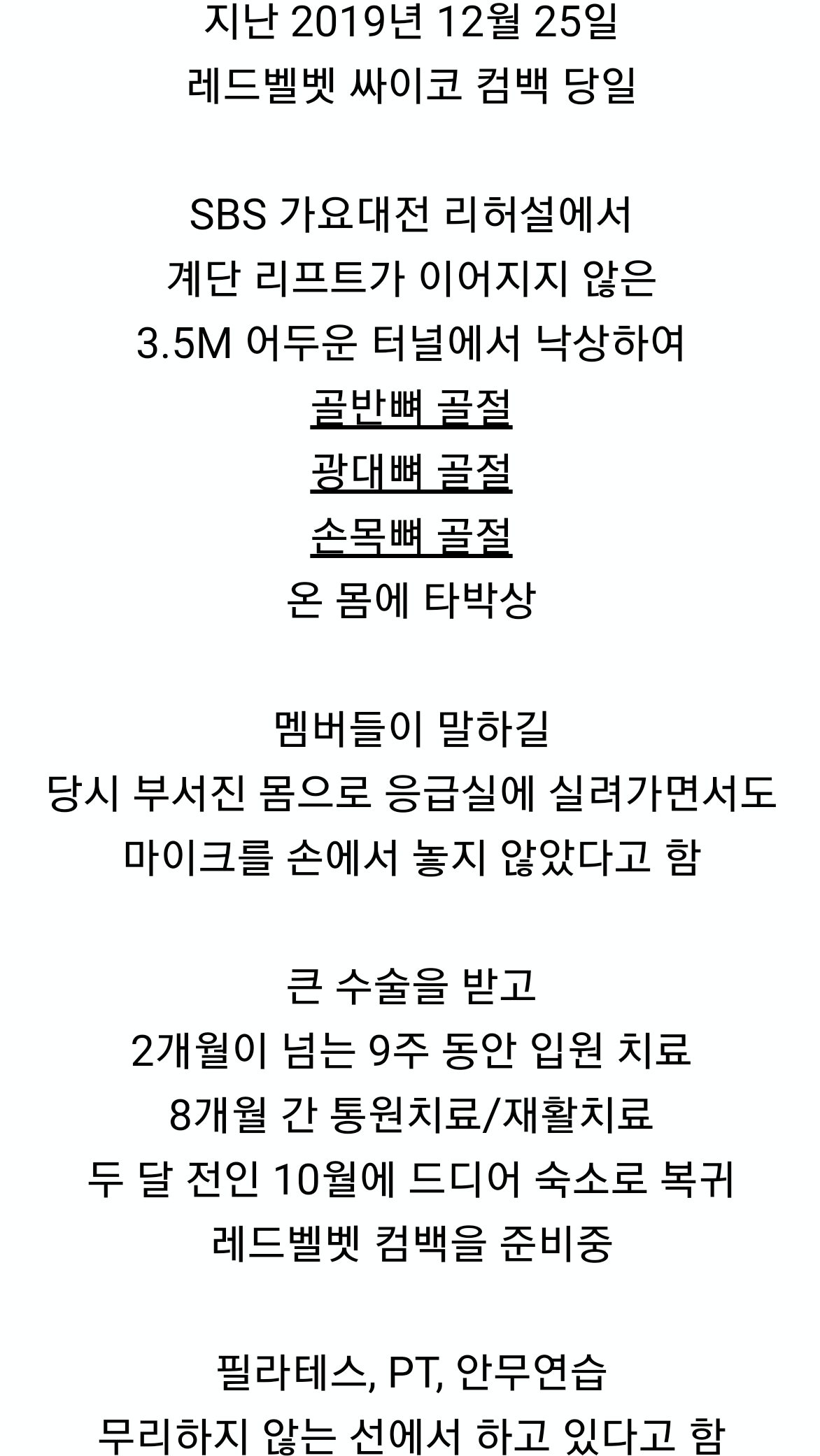 얼굴로 말 나오기 시작해서 가져온 낙상사고로 1년 넘게 활동하지 못한 [레드벨벳웬디] 당시 부상 정도 | 인스티즈
