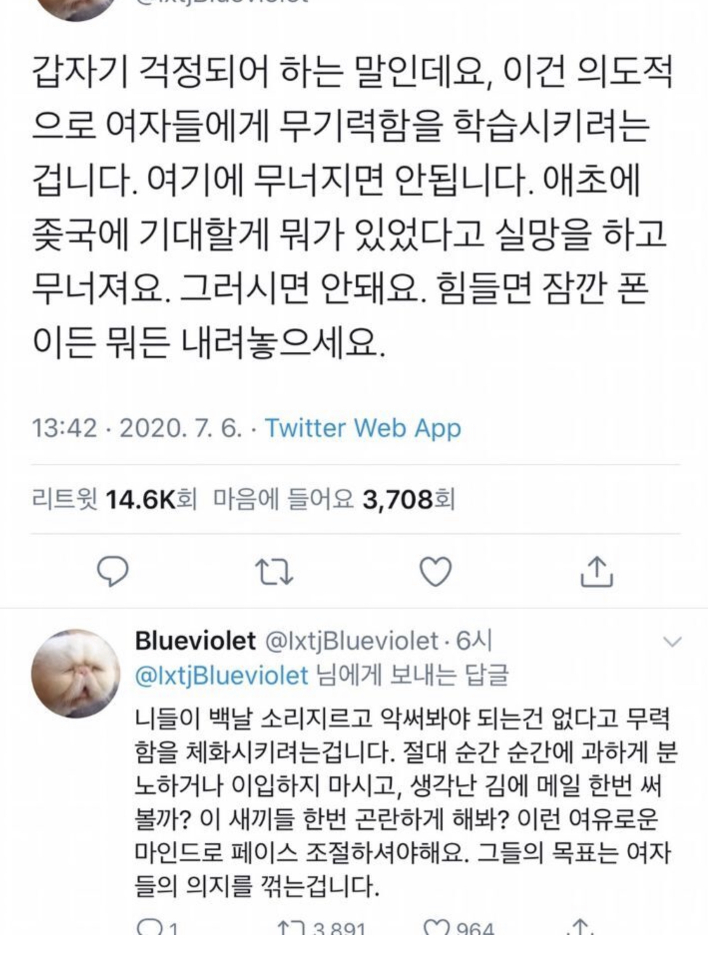 이건 의도적으로 여자들에게 무기력함을 학습시키려는 겁니다.twt | 인스티즈