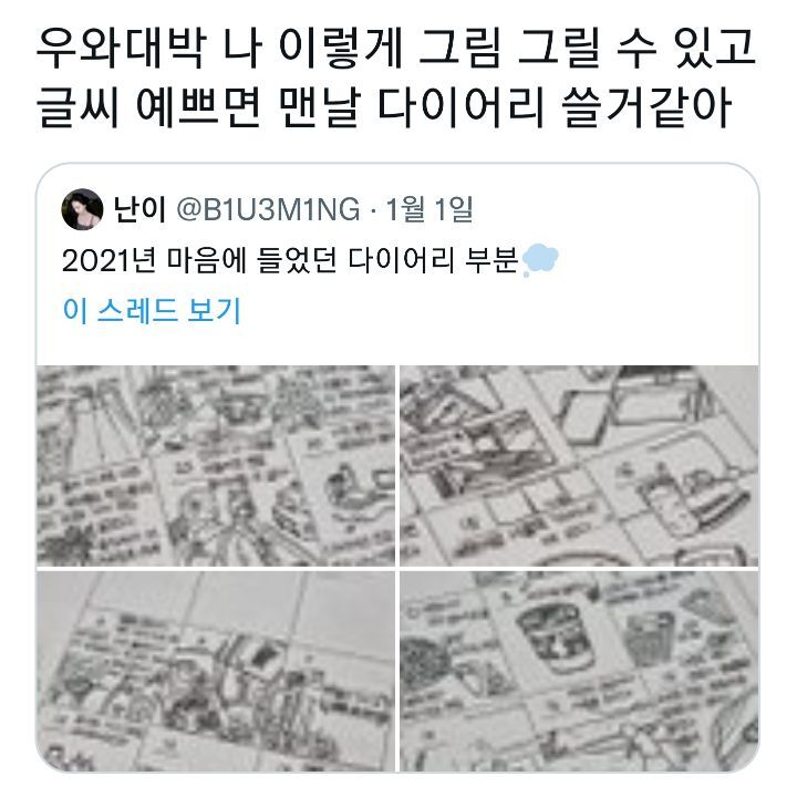 나 이렇게 그림 그릴 수 있고 글씨 예쁘면 맨날 다이어리 쓸거같아...twt | 인스티즈