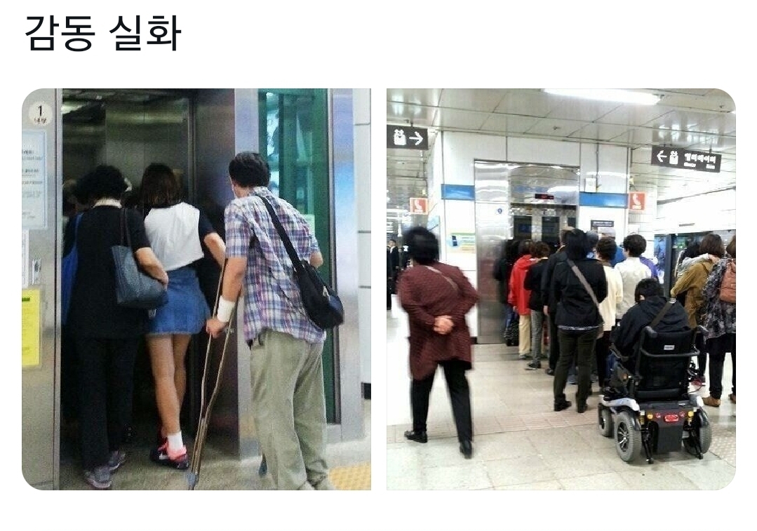 지하철 엘베 문 열리면 우르르 뛰어가 타고 유모차와 휠체어 등등은 마지막에 남는 상황.twt | 인스티즈