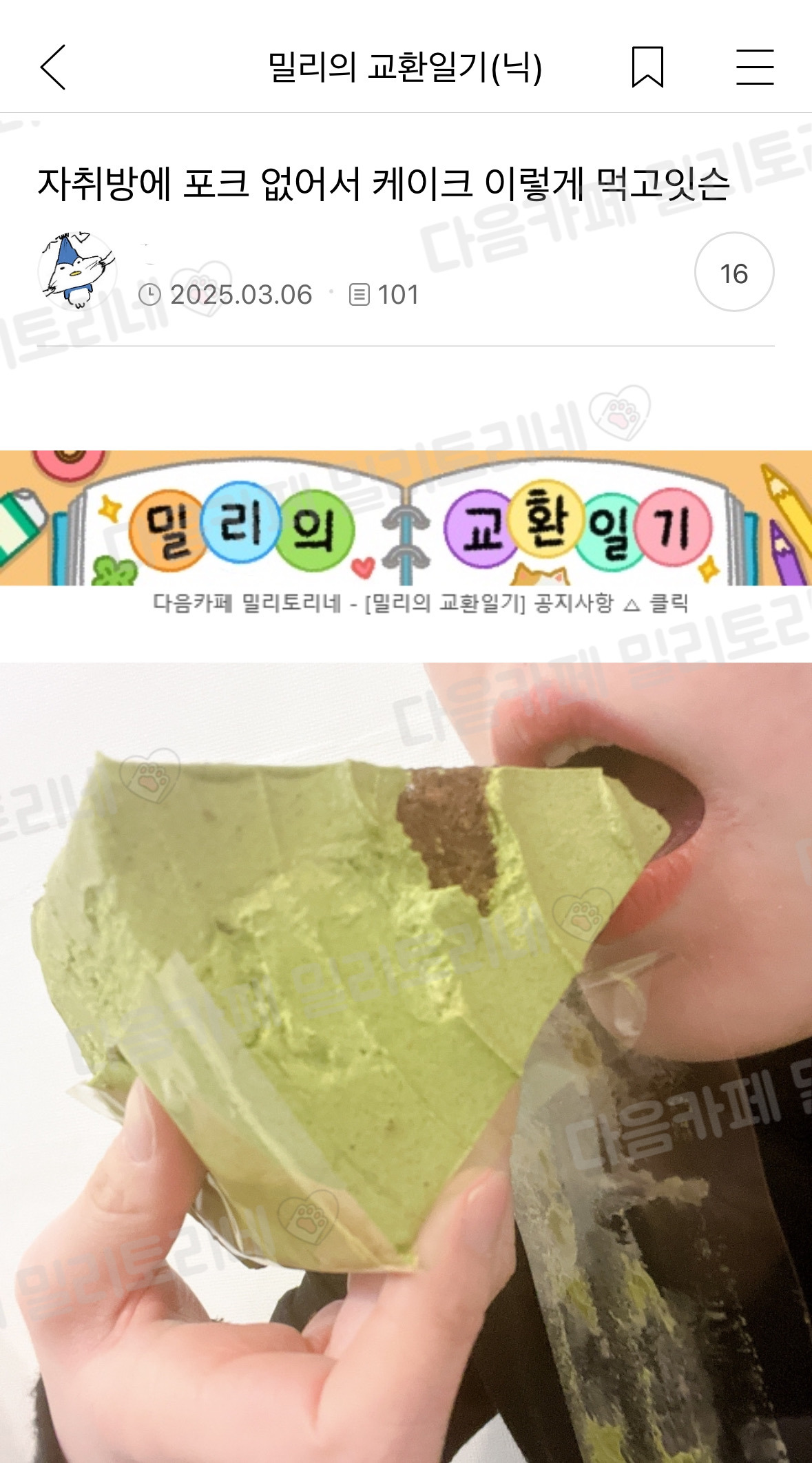 자취방에 포크 없어서 케이크 이렇게 먹고 있음 | 인스티즈