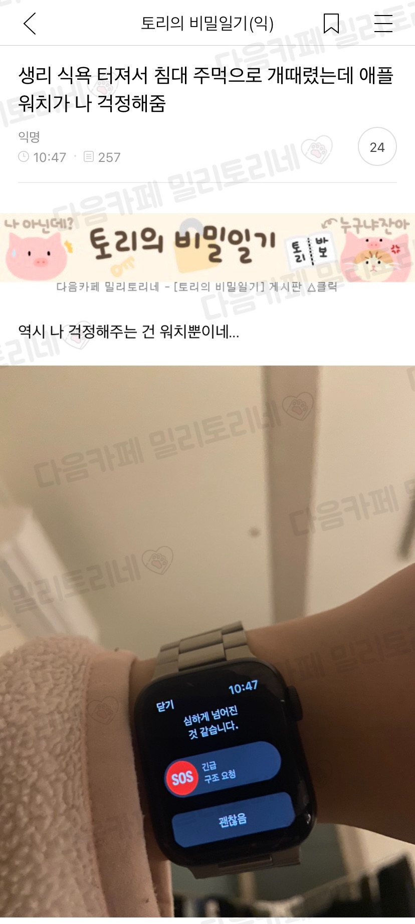 생리 식욕 터져서 침대 주먹으로 개때렸는데 애플워치가 나 걱정해줌 | 인스티즈