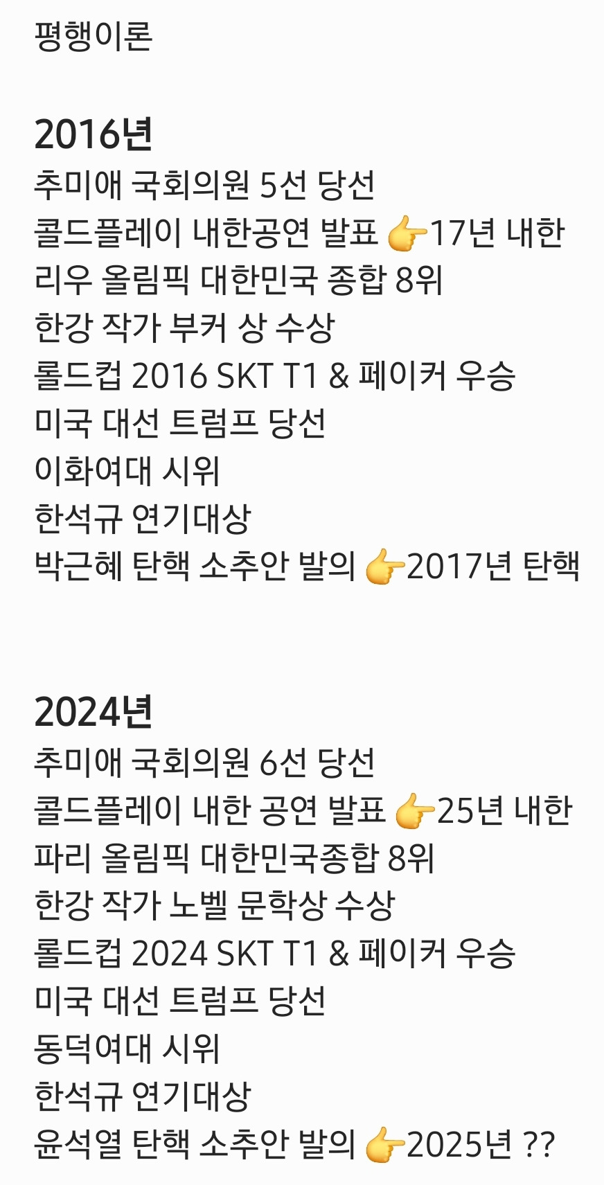 새로 추가된 2016년-2024년 평행이론 업뎃🙏🙏 | 인스티즈