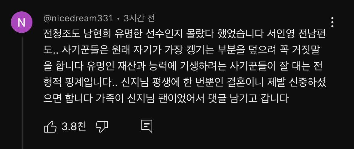 신지 유튜브에 달린 댓글 | 인스티즈