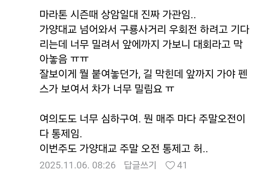 마라톤 사태 직접 겪은 사람들이 쓴 댓글.jpg | 인스티즈