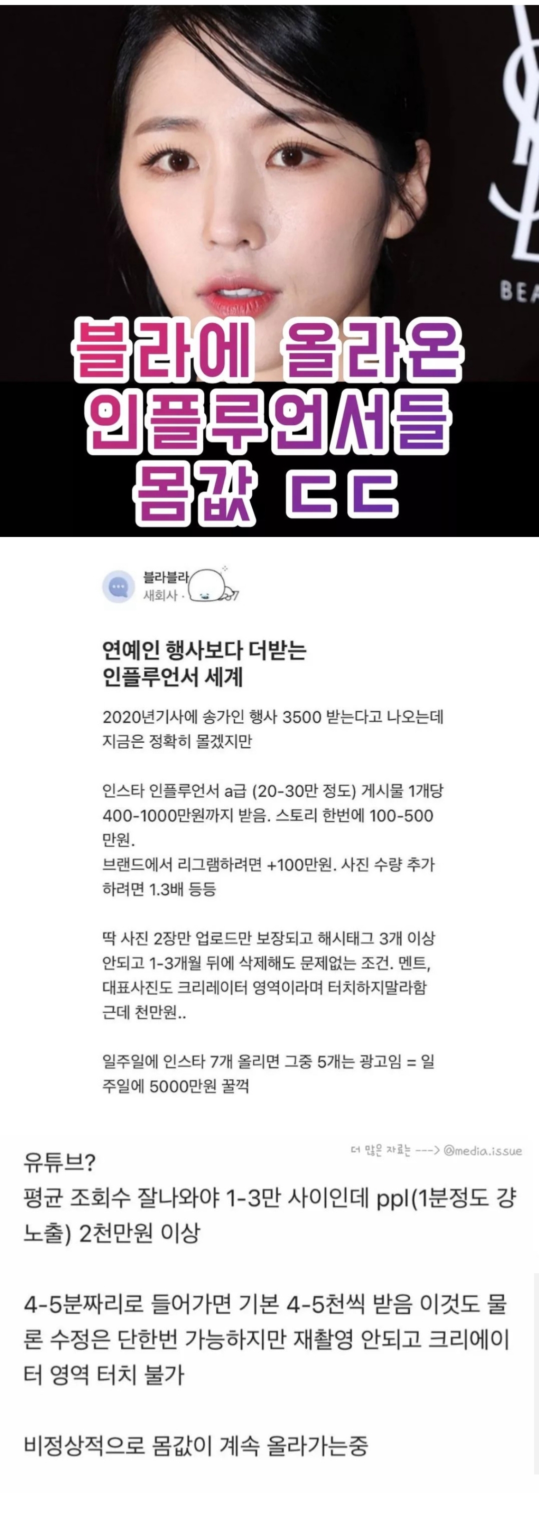 블라에 올라온 인플루언서 몸값 | 인스티즈