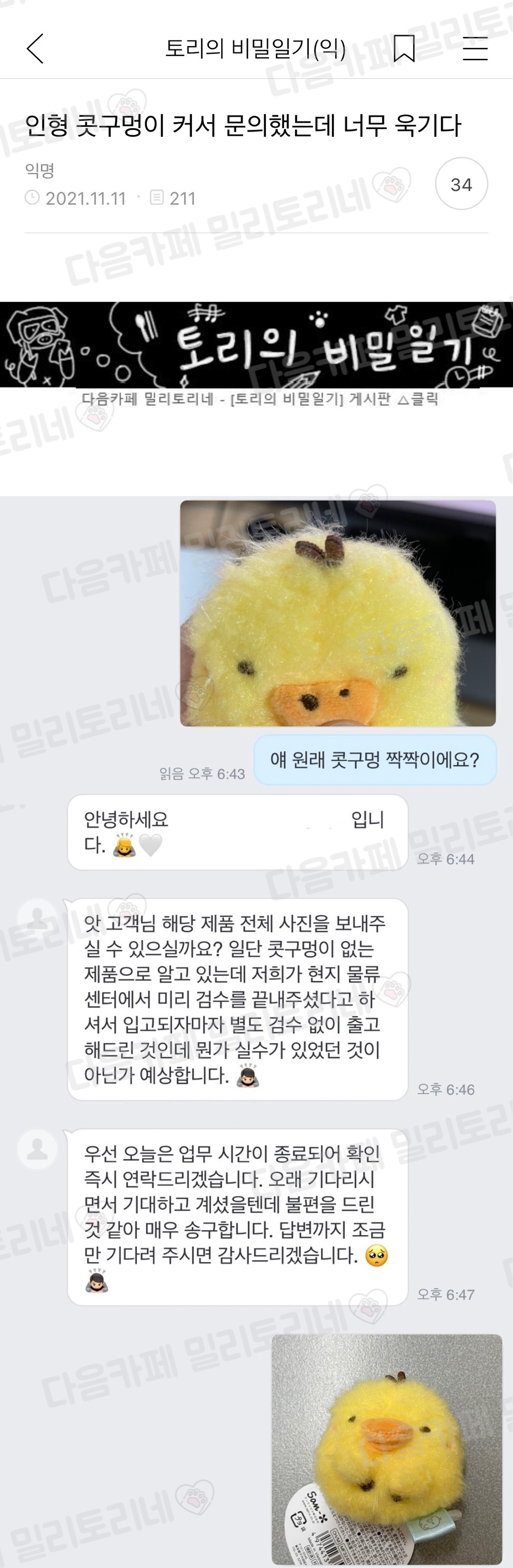 인형 콧구멍이 커서 문의했는데 너무 욱기다 | 인스티즈