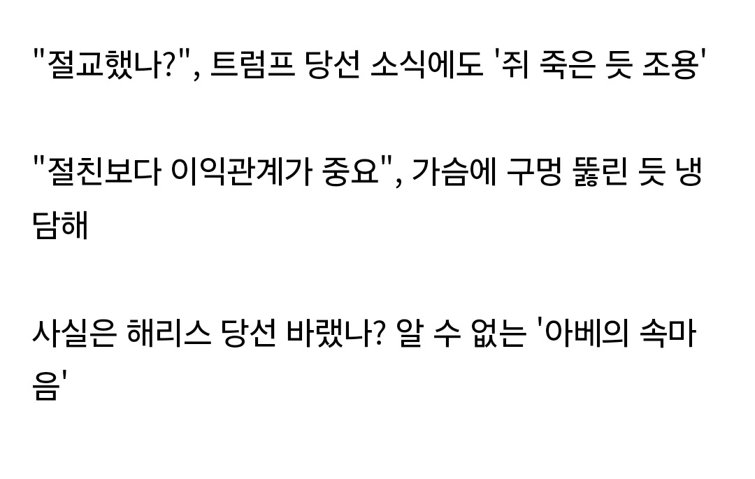 '트럼프 절친' 아베, 트럼프 당선 소식에 돌연 침묵 | 인스티즈