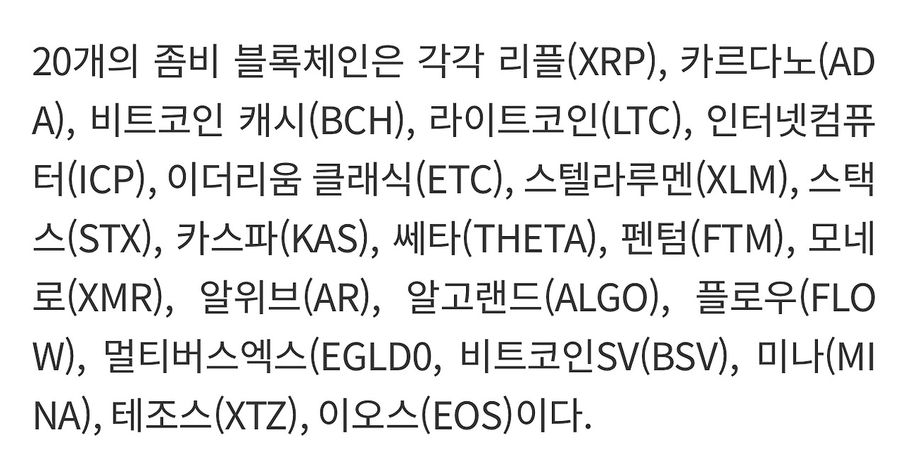 포브스 선정 좀비코인 목록 - ☆ ··· 하프타임 - 樂soccer