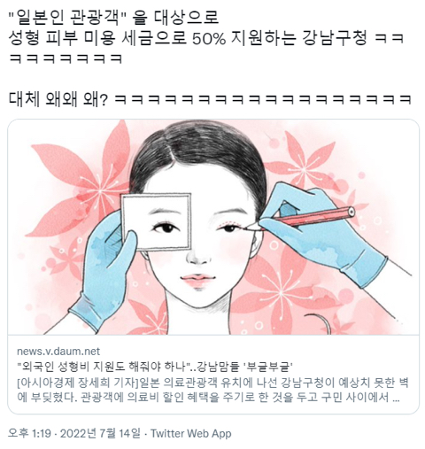 일본인이 성형수술하면 세금지원 해주는 강남구청 | 인스티즈